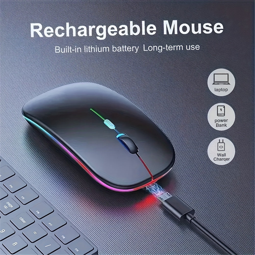 Wireless Rechargeable LED Backlit Gaming Mouse with 2.4G/5.2G Dual Mode, Ultra-Thin, Silent, Universal Compatibility for Laptops, Desktops, and Tablets