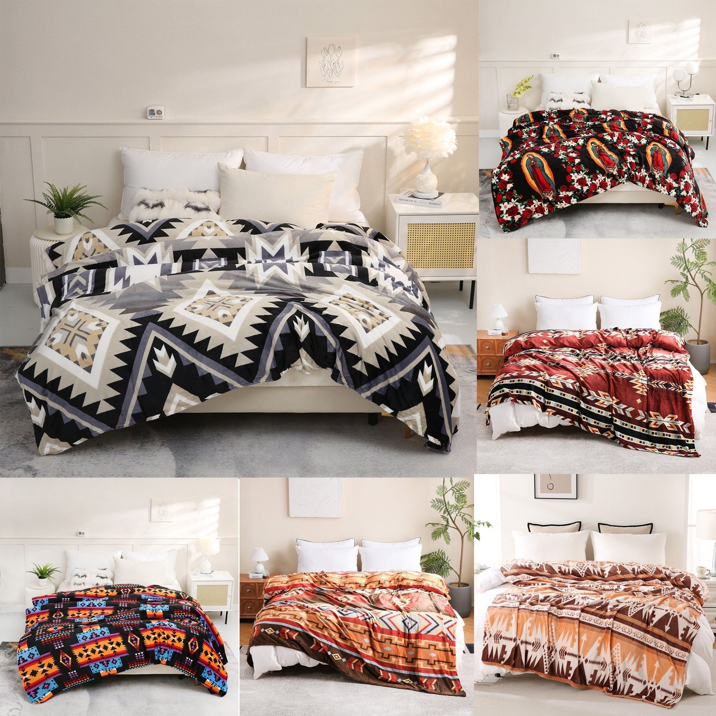 1pc Southwest Native American Flannel Polyester Throw Double-side Printed Blanket, Aztec Geometry Pattern Travel Couch Bed Blanket Plush Soft Lightweight Blanket For All Season