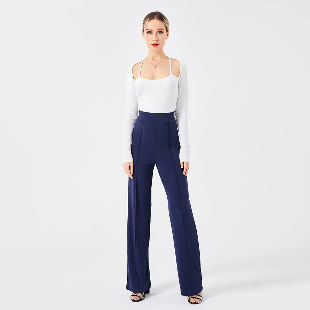 Solid Color Casual Pants Slim, High-waisted Bell Bottoms