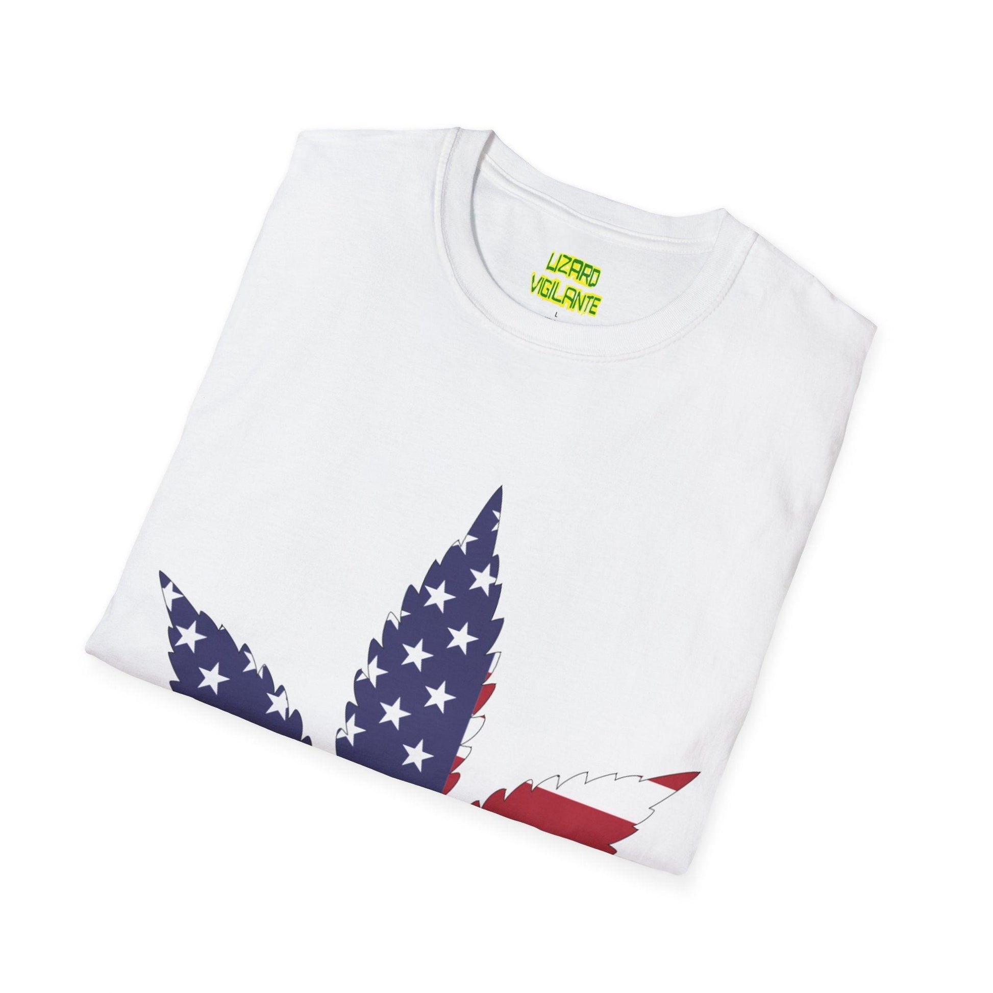 American Flag Colors Pot Leaf Unisex Softstyle USA T-Shirt - Lizard Vigilante