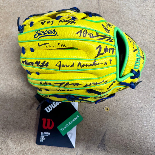 2025 Savannah Bananas Team Signed Youth Official Glove Cole Olson Oberst 30+ Sig