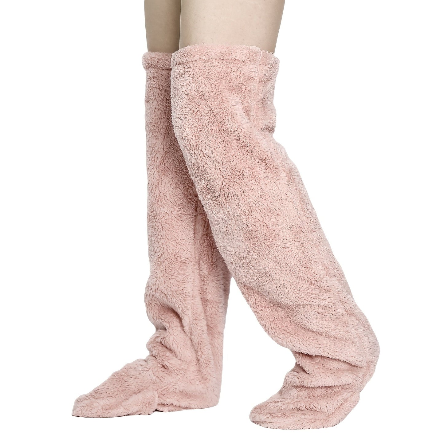 Cozy Couple's Thigh-High Fuzzy Socks - Warm, Durable Knit Over-The-Knee Stockings, Easy-Care Solid Hosiery
