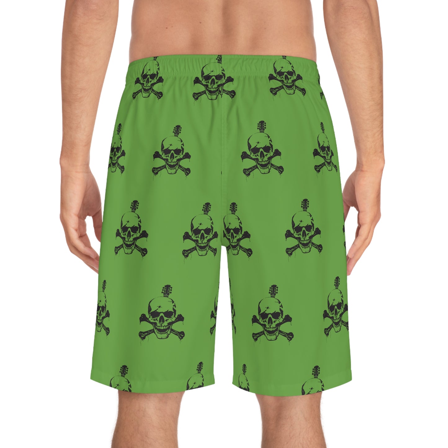 Guitar Skull Cross Bones Men's Board Shorts - Green - Premium All Over Prints from Printify - Just $39.21! Shop now at Lizard Vigilante