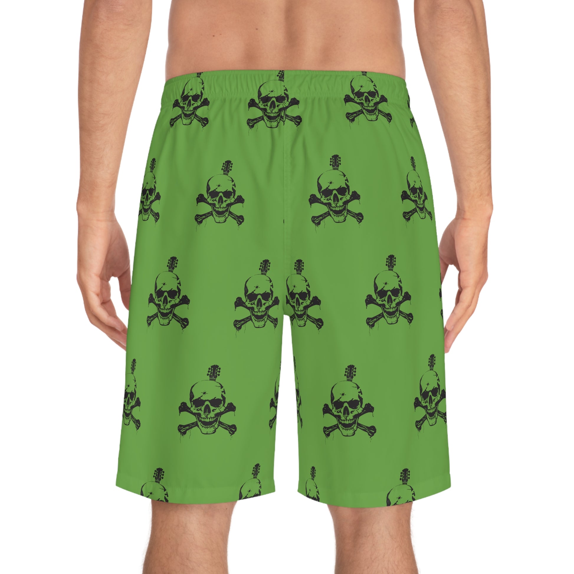 Guitar Skull Cross Bones Men's Board Shorts - Green - Lizard Vigilante