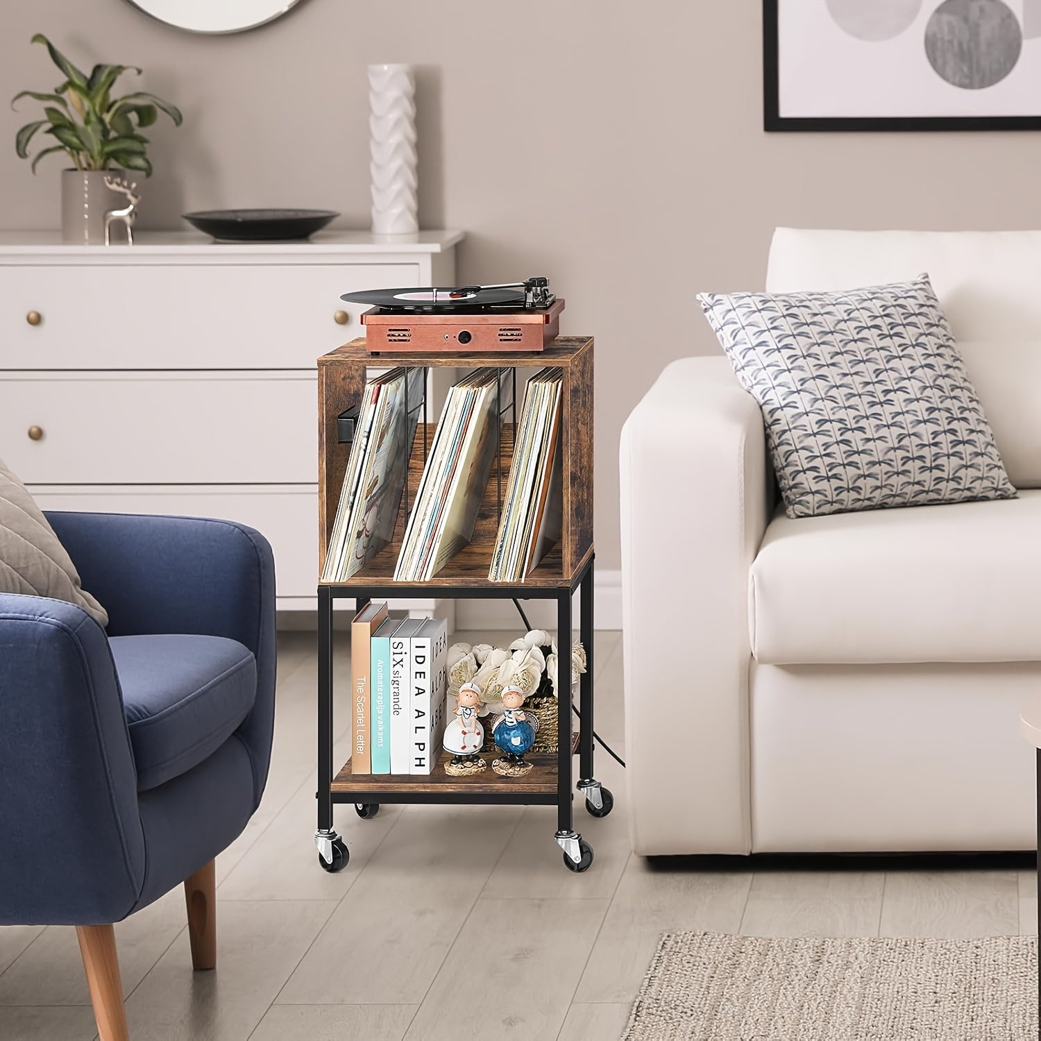 3-Tier Record Player Table with Charging Station, USB Ports & Outlets - Stylish Vinyl Record Stand for Living Room or Bedroom by BTY - Premium furniture from Lizard Vigilante - Just $37.99! Shop now at Lizard Vigilante