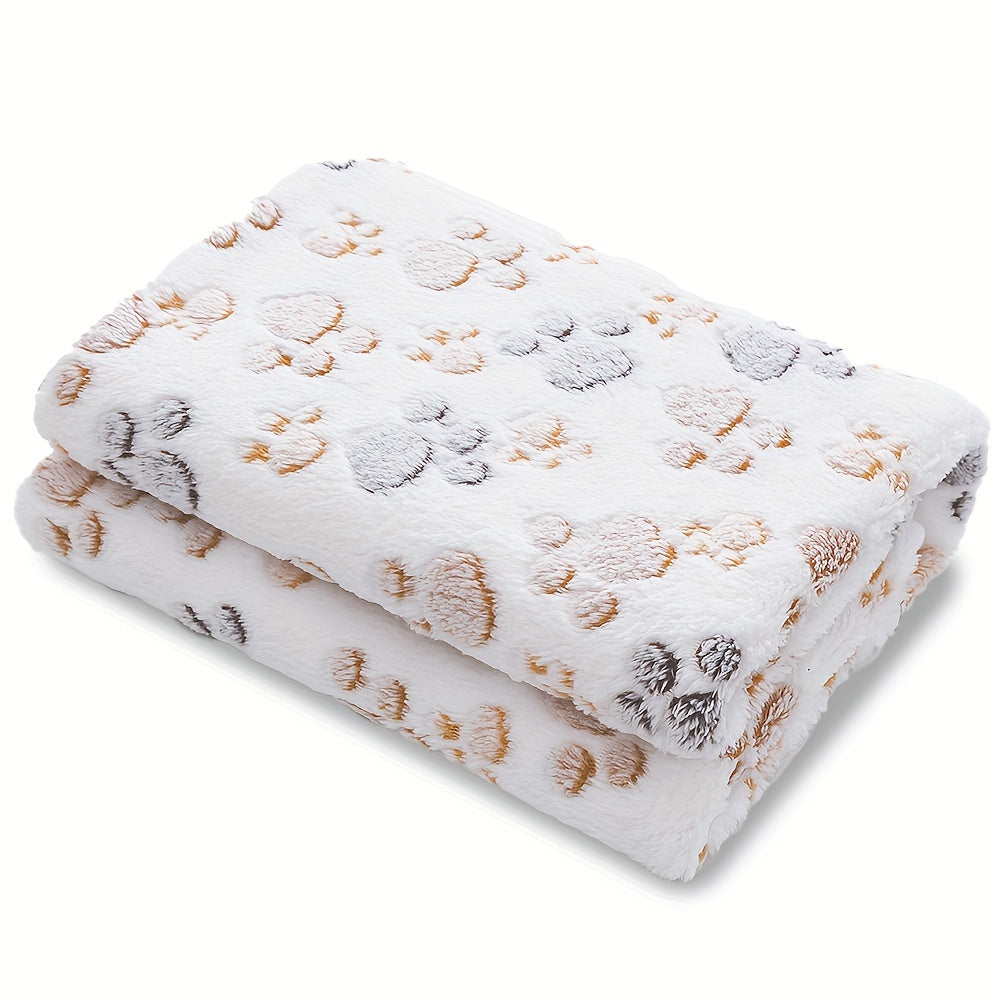 Cozy Paw Print Pet Blanket - Luxurious Fluffy Coral Fleece, Ultra-Soft Thermal Dog Bed Mat for Indoor Nesting, Couch & Kennel - Ideal Pet Supplies with Adorable Design