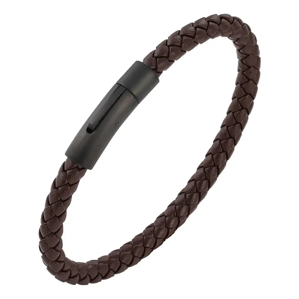 Woven Frosted Black Buckle Simple Leather Bracelet