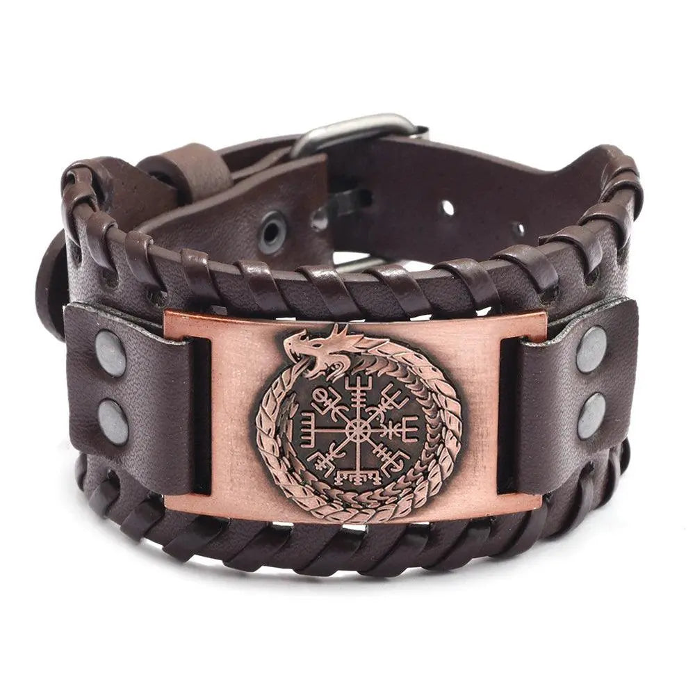 New Trendy Wide Leather Pirate Compass Bracelet Men's Bracelet Fashion Metal Compass Pattern Bracelet Accessories Party Jewelry - Premium Accessories from Lizard Vigilante - Just $17.99! Shop now at Lizard Vigilante