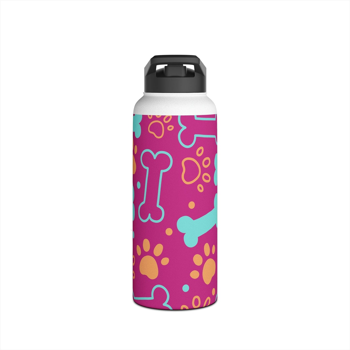 Pink DoggyStyle Stainless Steel Water Bottle, Standard Lid, Paws Bone - Lizard Vigilante