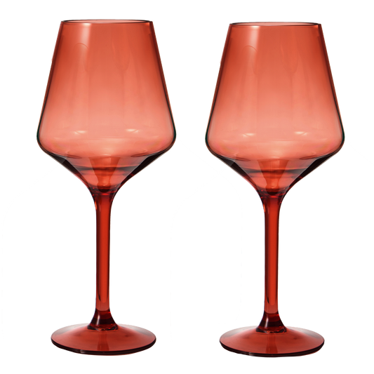 Floating Wine Glasses for Pool - Set of 2-15 OZ Shatterproof Poolside Wine Glasses, Tritan Plastic Reusable, Beach Outdoor Cocktail, Wine, Champagne, Water Glassware Spring Summer (Muted Red)