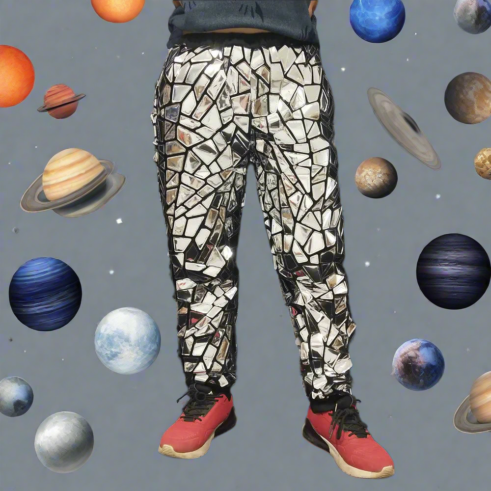 Men's Glitter Silver Laser Mirror Casual Pants - Premium pants from Lizard Vigilante - Just $115.99! Shop now at Lizard Vigilante