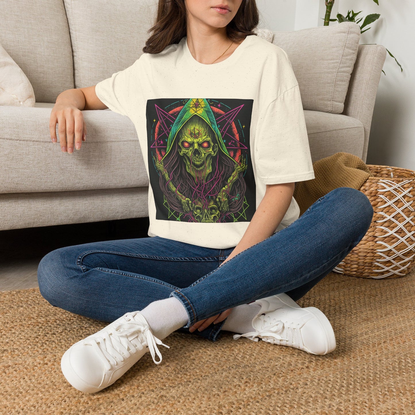 Hooded Skull T-Shirt — Neon Occult Graphic Tee