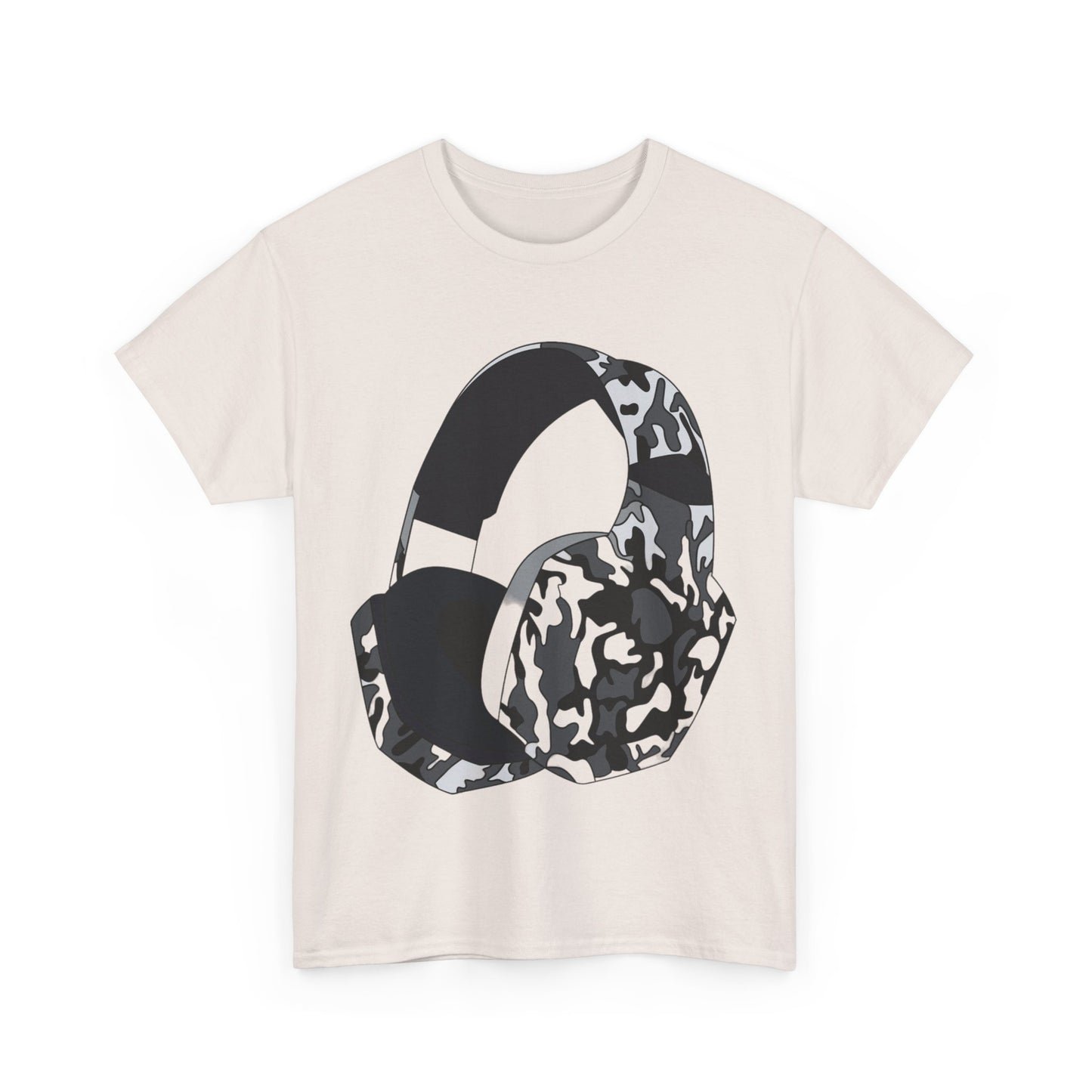 Black Camo Headphones Unisex Heavy Cotton Tee - Lizard Vigilante