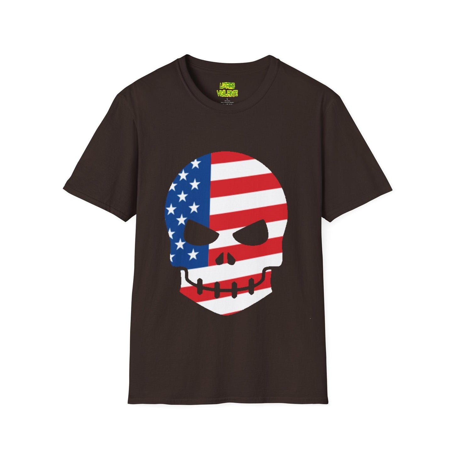 American Flag Skull Graphic Unisex Softstyle USA T-Shirt - Lizard Vigilante