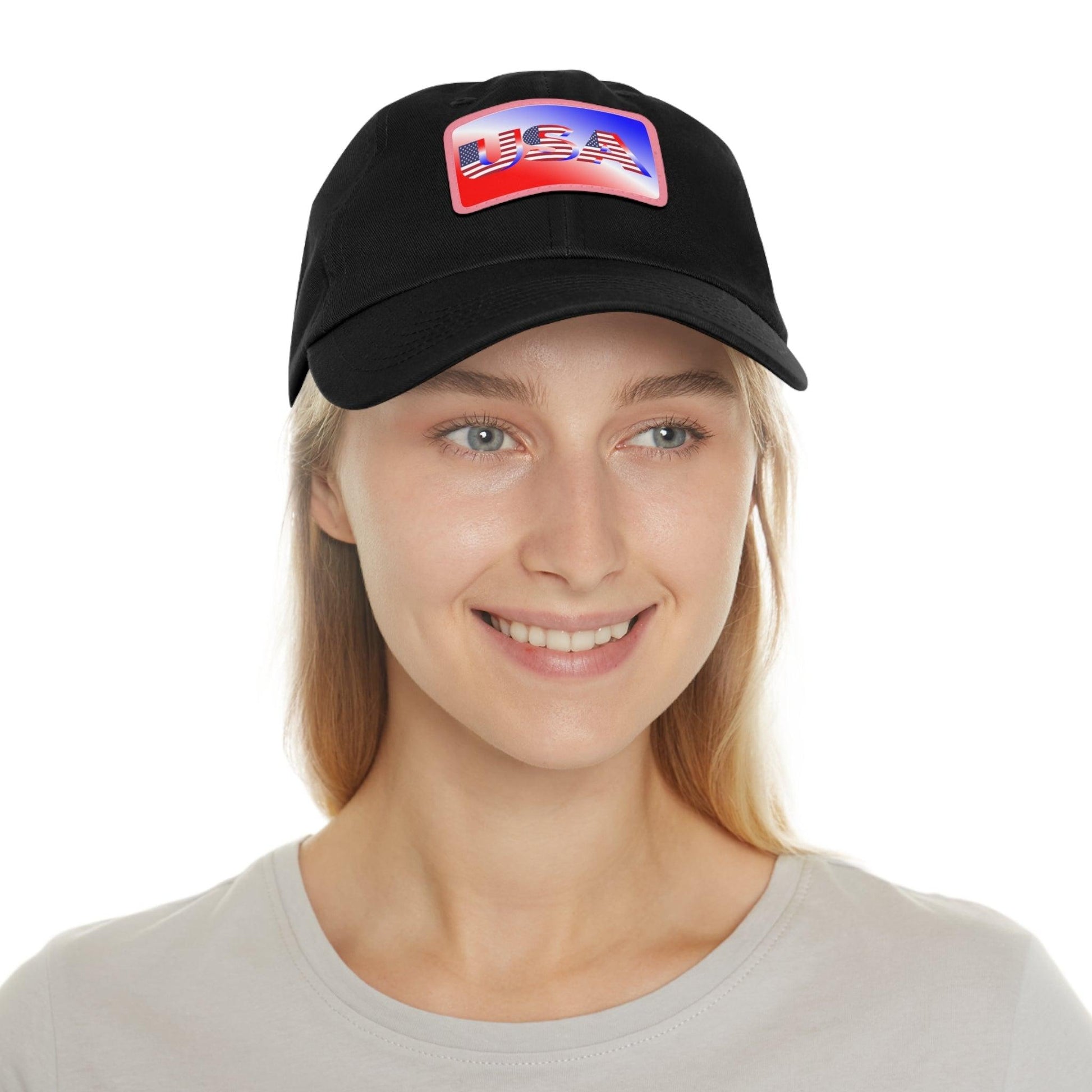 USA Red, White, and Blue Dad Hat with Leather Patch (Rectangle) - Lizard Vigilante