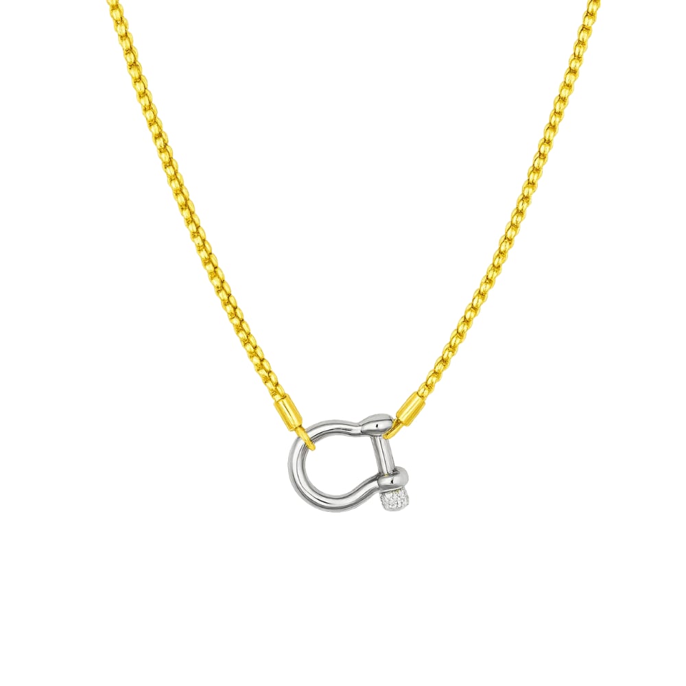 Lucky Lock Carabiner Necklace – Two-Tone Mixed Metal Horseshoe Pendant Chain