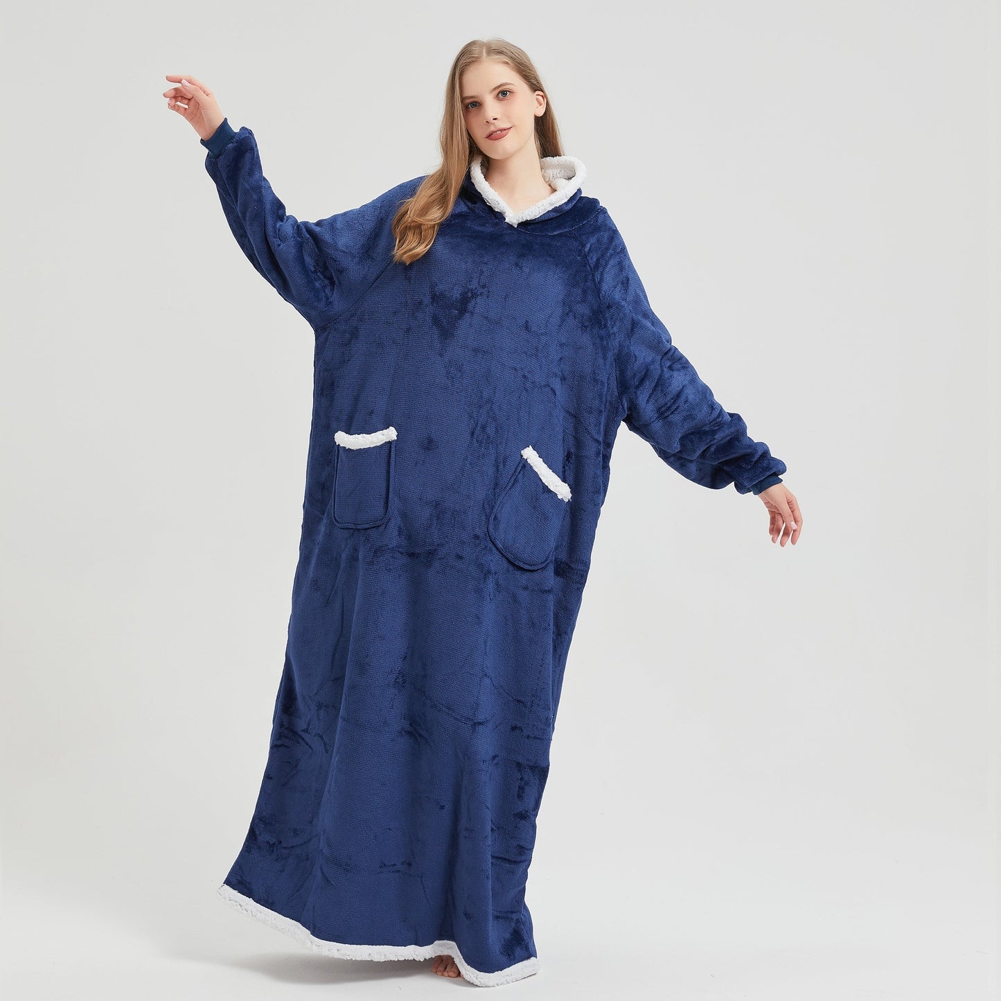 1pc Simple Solid Color Fleece Lazy Person Hooded Blanket Can Be Worn