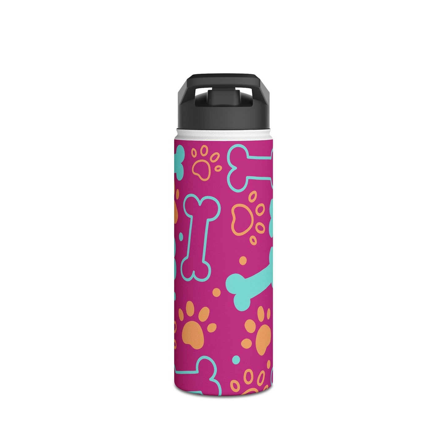 Pink DoggyStyle Stainless Steel Water Bottle, Standard Lid, Paws Bone - Lizard Vigilante