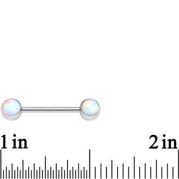316L Stainless Steel White Synthetic Opal Nipple Barbell Set
