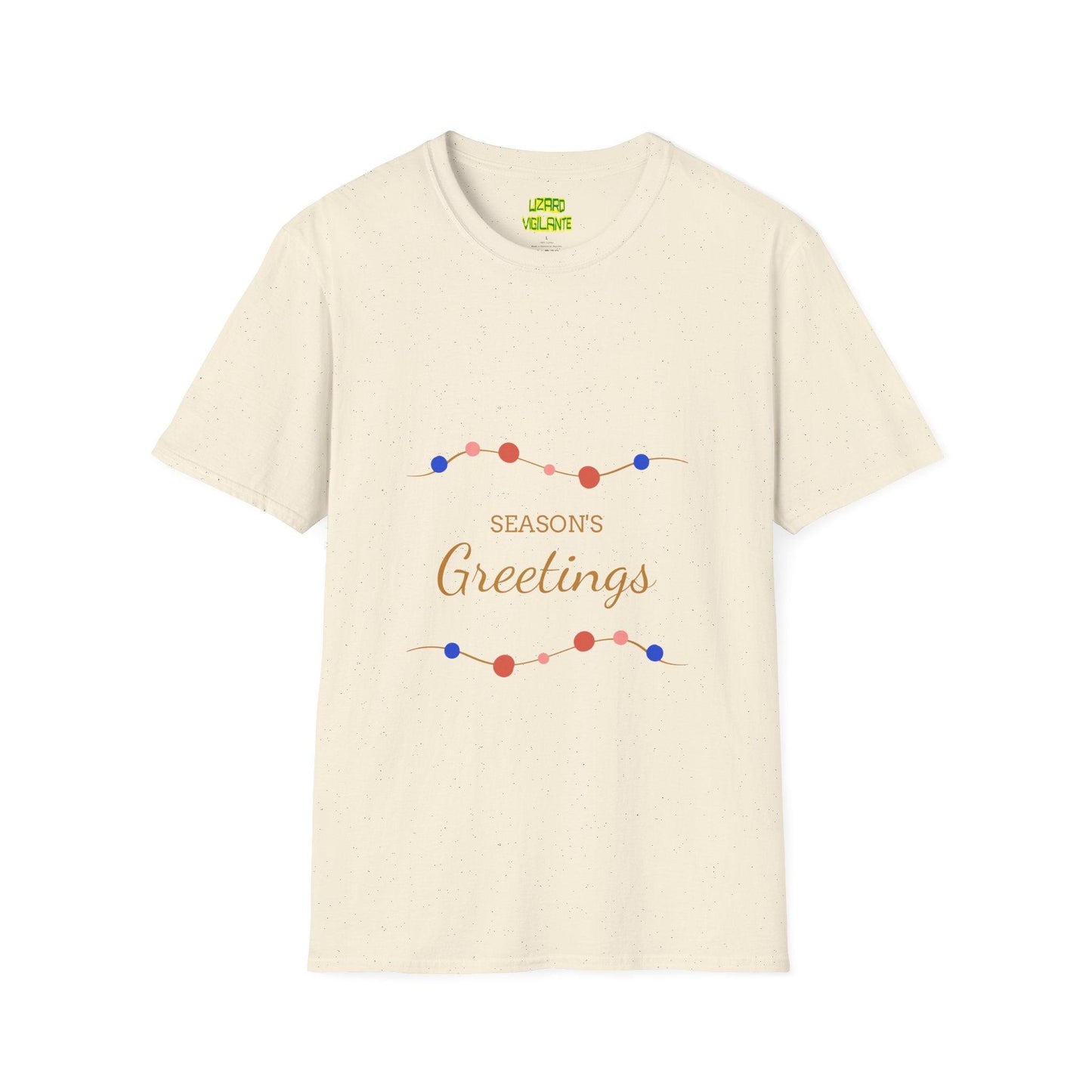 Season's Greetings with Strings of Lights Holiday Unisex Softstyle T-Shirt - Lizard Vigilante