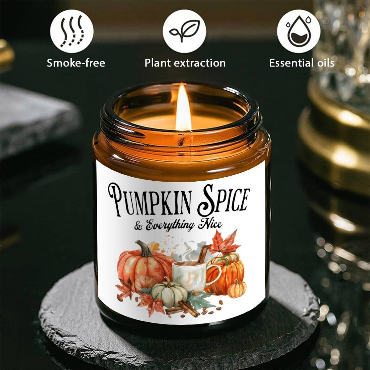 Pumpkin Spice Scented Candle - Glass Jar Aromatherapy Candle with Essential Oils, Smoke-Free, Ideal for Fall Harvest & Thanksgiving Centerpiece Decoration, Hostess Gift for Autumn Season