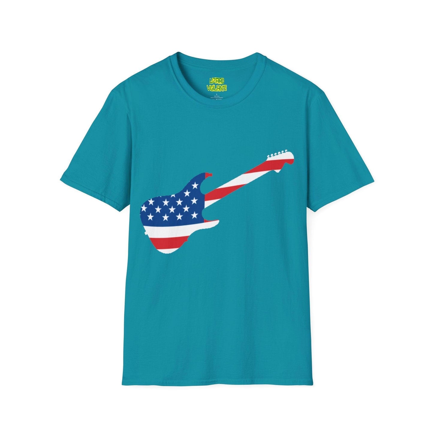 American Flag Electric Guitar Unisex Softstyle T-Shirt - Lizard Vigilante