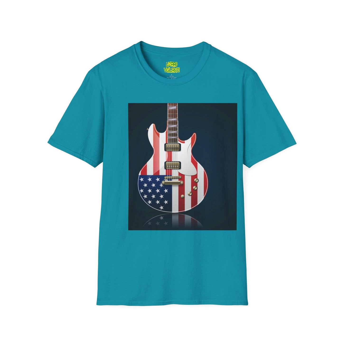 US Flag Electric Guitar Unisex Softstyle T-Shirt - Lizard Vigilante