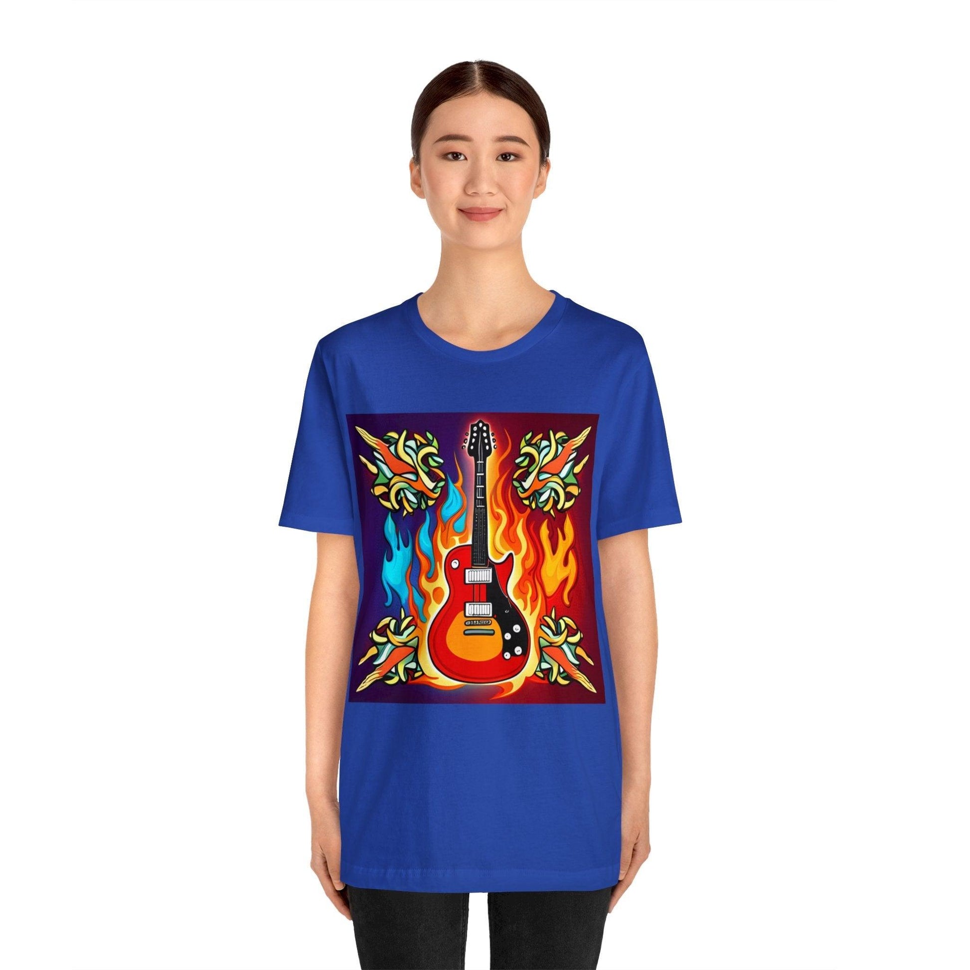 Flaming Axe Unisex Jersey Short Sleeve Tee Shirt Electric Guitar On Fire XS-3X - Lizard Vigilante