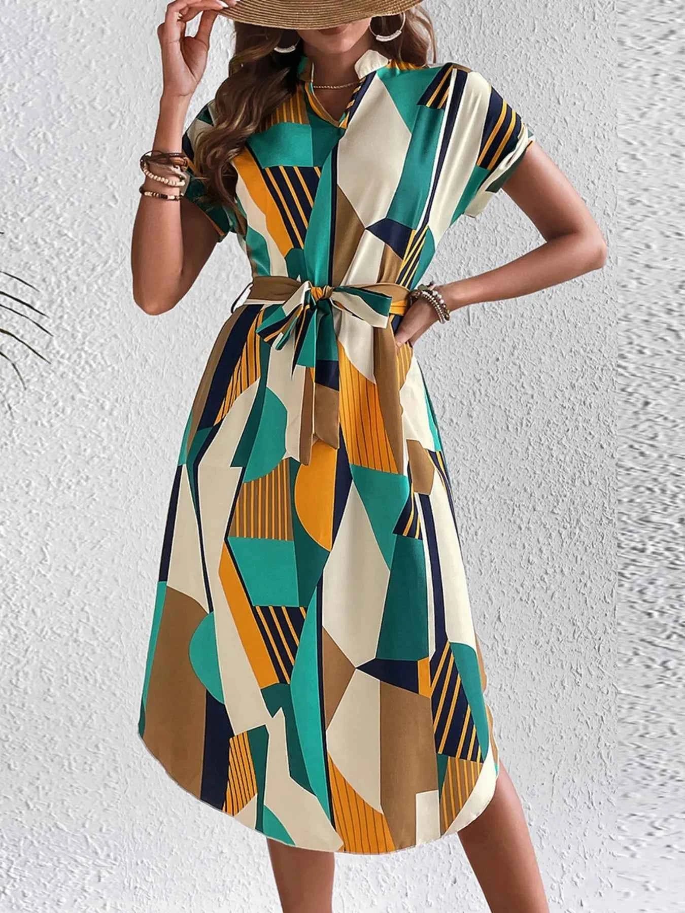 Stylish Tie Waist : Short Sleeve Dress