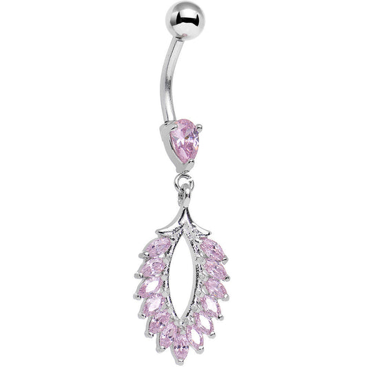 Pink CZ Gem Light as a Feather Dangle Belly Ring