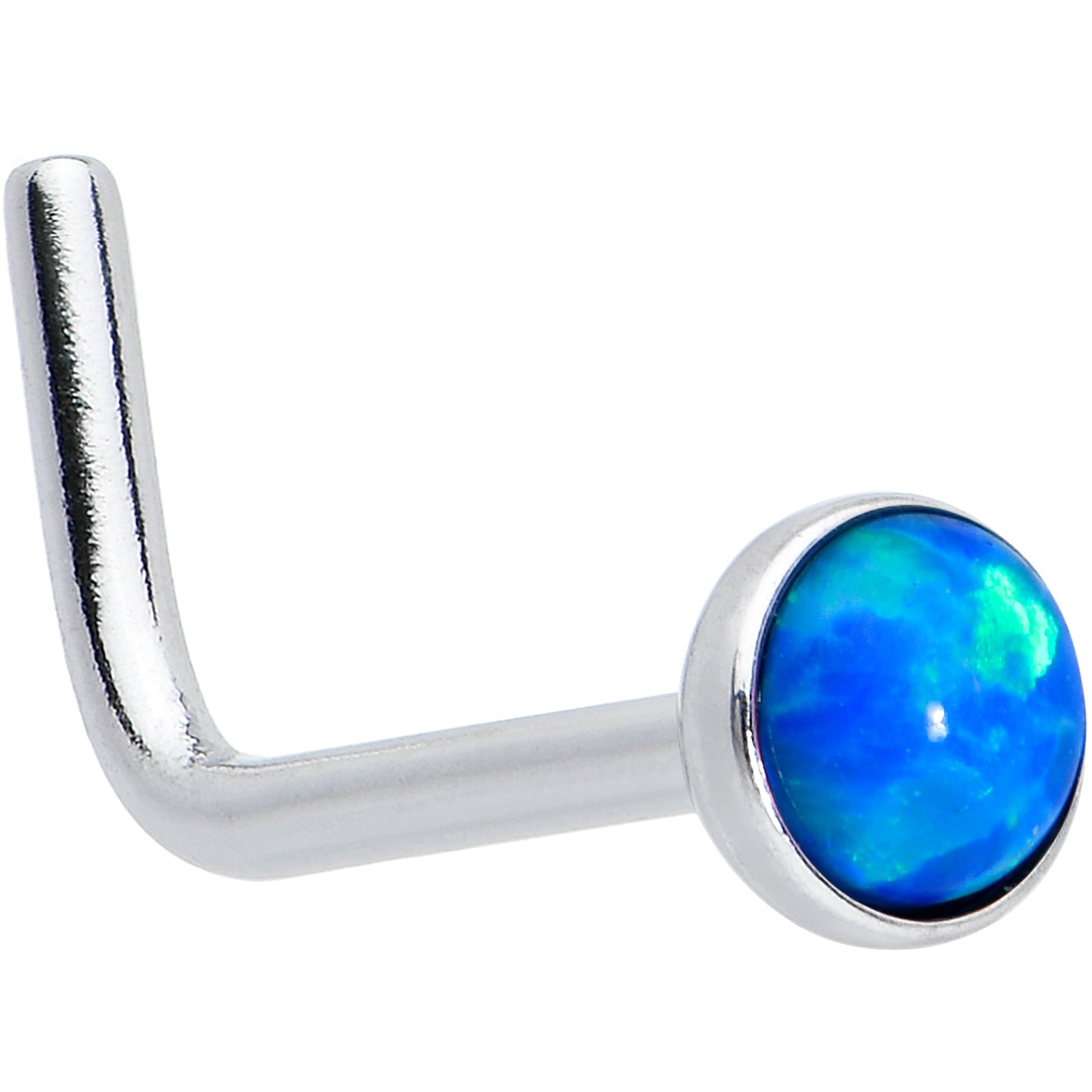 20G 2mm Blue Synthetic Opal L-Shaped Nose Ring