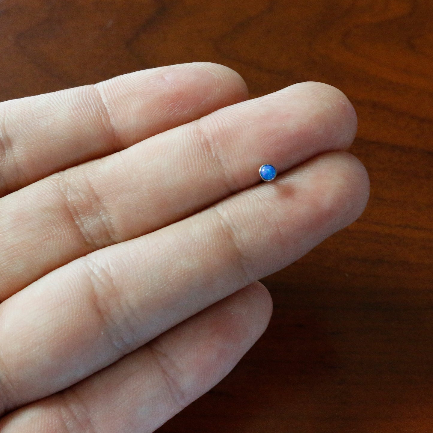 20G 2mm Blue Synthetic Opal L-Shaped Nose Ring