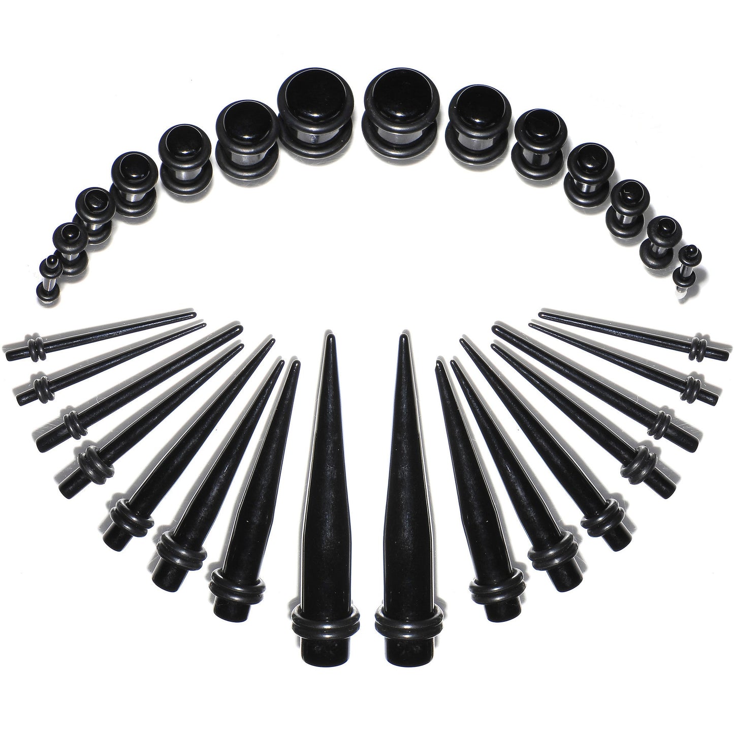 Black Acrylic Taper Plug Kit - 32 Piece 14 to 00G Ear Stretchers