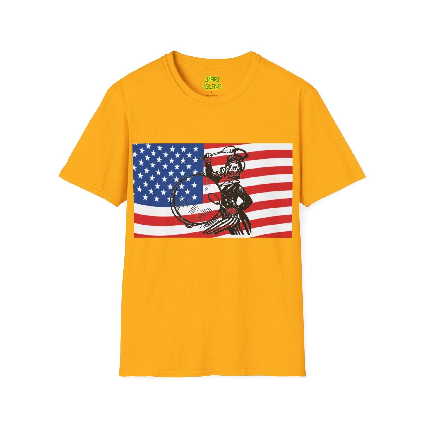 Uncle Sam Drummer American Flag Unisex Softstyle T-Shirt - Lizard Vigilante