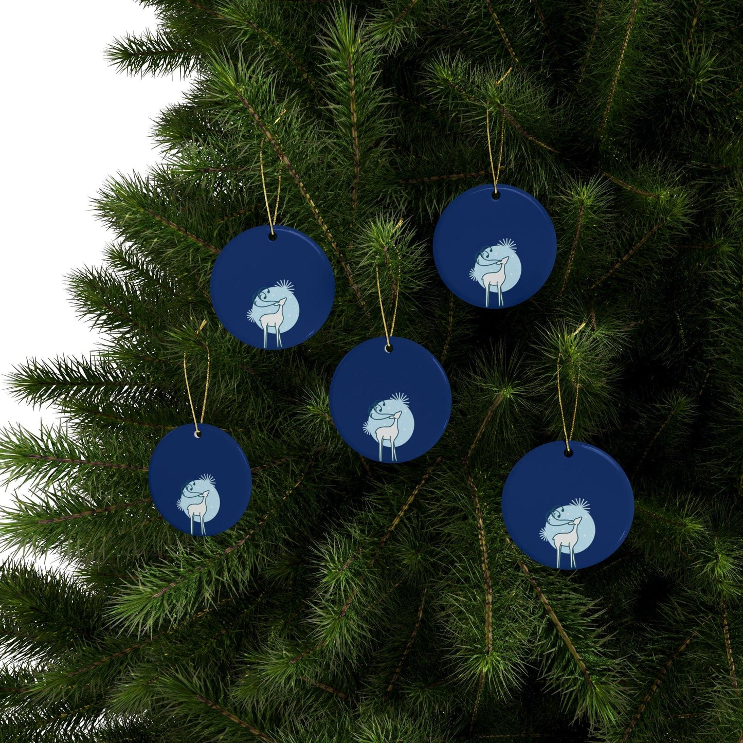 Blue Christmas Tree Reindeer Ceramic Ornaments (1pcs, 5pcs, 10pcs, 20pcs) - Lizard Vigilante