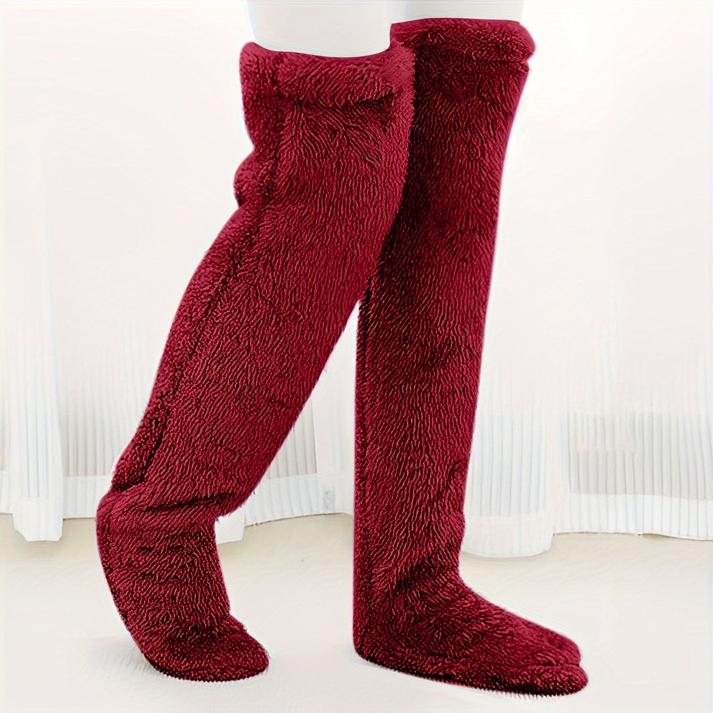 Cozy Couple's Thigh-High Fuzzy Socks - Warm, Durable Knit Over-The-Knee Stockings, Easy-Care Solid Hosiery