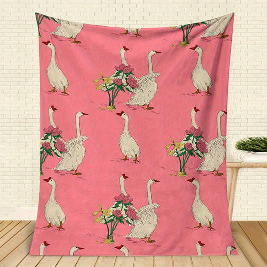 1pc Cartoon Garden Swan Print Blanket, Soft Warm Throw Blanket Nap Blanket For Couch Sofa Office Bed Camping Travel, Multi-purpose Gift Blanket For All Season