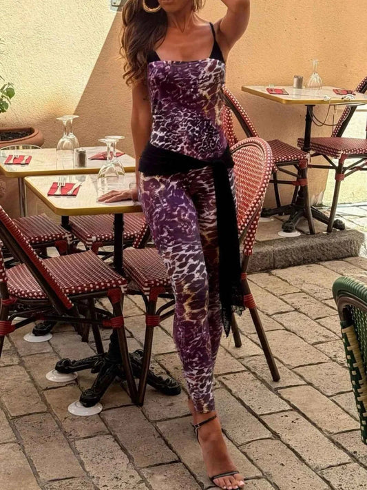 Leopard Spaghetti : Strap Jumpsuit
