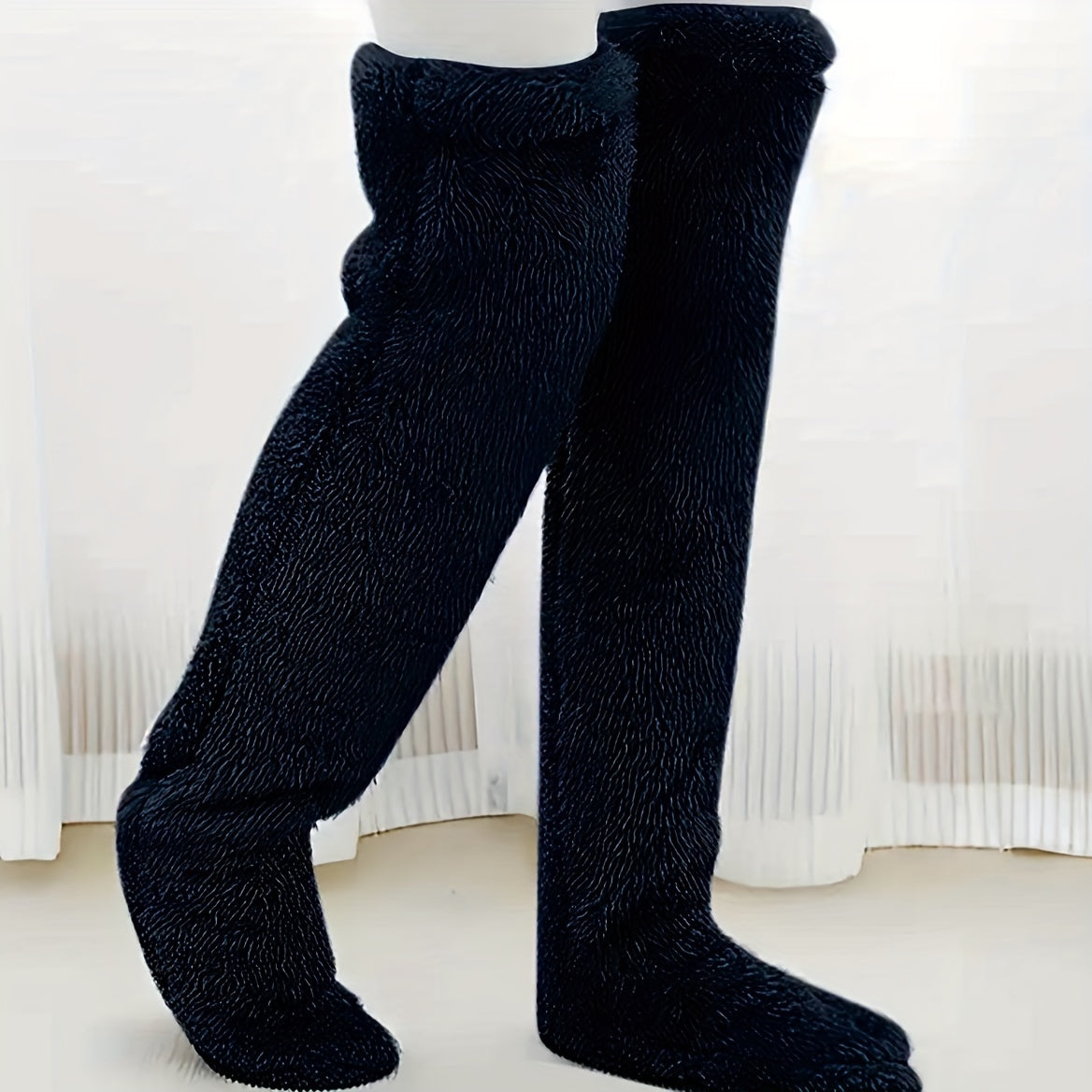 Cozy Couple's Thigh-High Fuzzy Socks - Warm, Durable Knit Over-The-Knee Stockings, Easy-Care Solid Hosiery