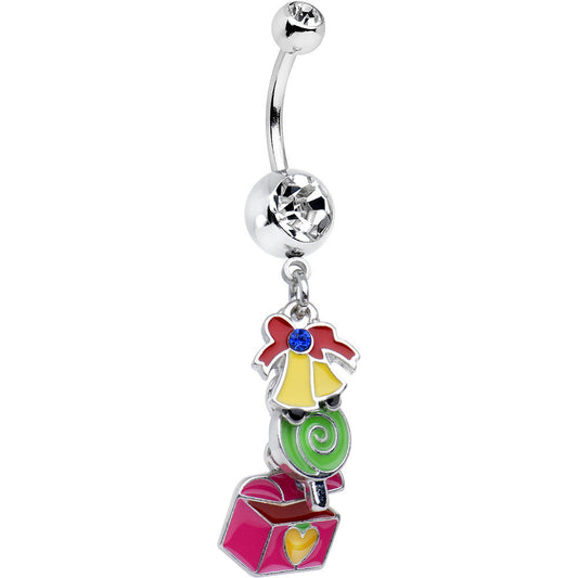 Clear Gem Christmas Bells Present Dangle Belly Ring