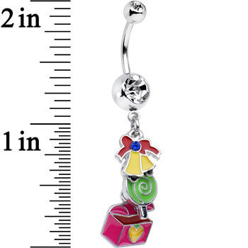 Clear Gem Christmas Bells Present Dangle Belly Ring