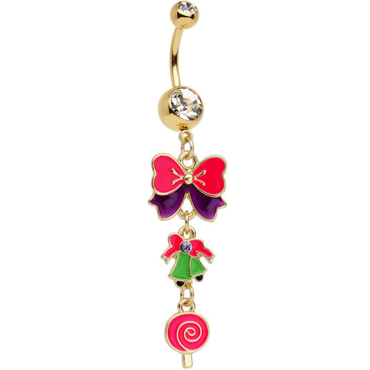 Gold Plated Surgical Steel Clear Treats of Christmas Dangle Belly Ring