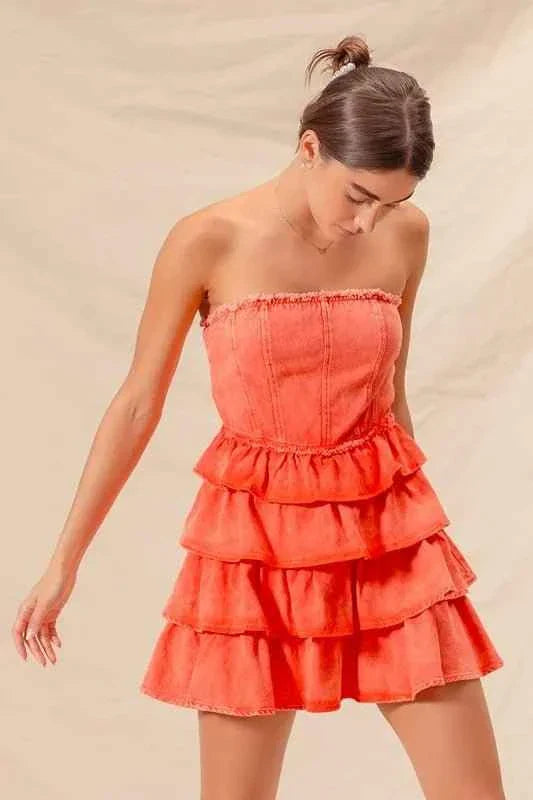 Strapless Ruffle Layered : Cheer Up Dress