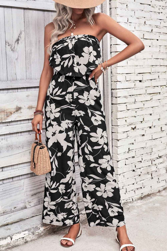 Perfee Floral Strapless : Wide Leg Jumpsuit