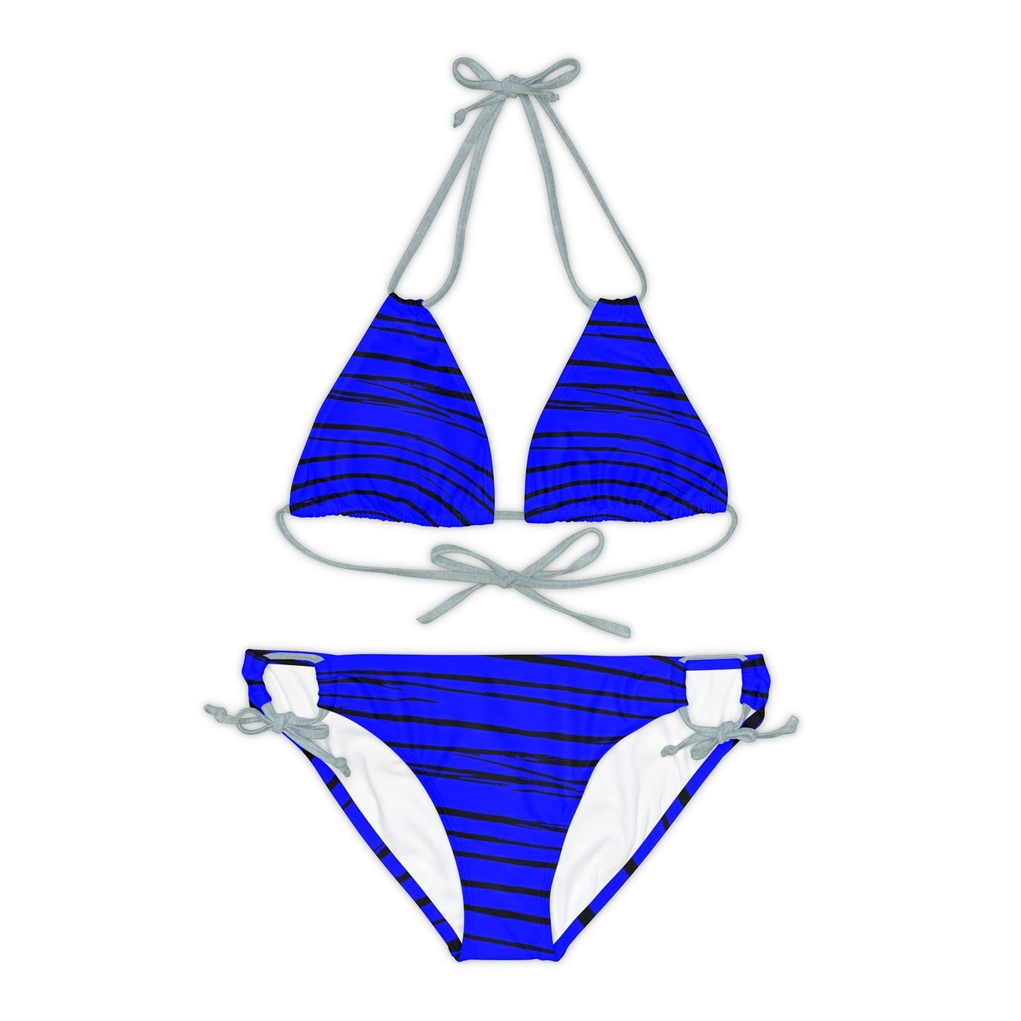 Black & Blue Strips Strappy Bikini Set - Lizard Vigilante