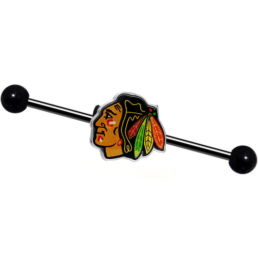 Licensed NHL Black Chicago Blackhawks Logo Industrial Barbell 38mm