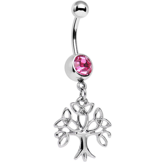 Pink Gem Celtic Knot Triquetra Tree of Life Dangle Belly Ring