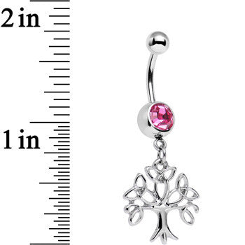 Pink Gem Celtic Knot Triquetra Tree of Life Dangle Belly Ring