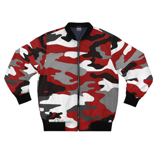 Red, Black, Gray, White Camouflage Men's Bomber Jacket (AOP) - Lizard Vigilante
