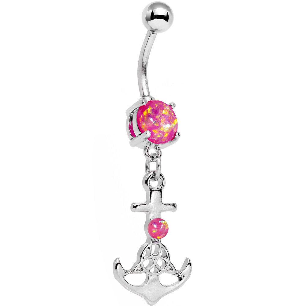 Pink Faux Opal Celtic Knot Anchor Dangle Belly Ring
